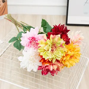 Dalias de seda floral decorativas para el hogar, flores artificiales de un solo tallo, rosa y azul, venta al por mayor, EG-SJ6152