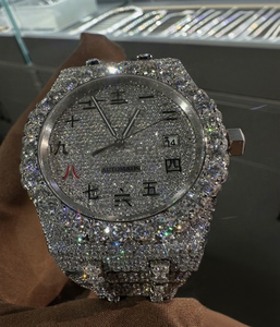 Moissanite Diamond <b>Watch</b> Hip Hop Luxury Stainless Steel <b>Case</b> Band Glass 10 Bar Water Resistant Bracelet Clasp VS1 Moissanite - Product Image 1