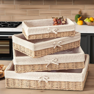 Modern Fashion Handmade Rectangle Cotton <strong>Lining</strong> Fruits Straw Rope Woven <strong>Wicker</strong> Storage <strong>Baskets</strong> for Clothing Home Decoration - Product Image 3