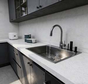 Gabinetes de Cocina Negros Modernos Personalizados, Material de Acero Inoxidable, con Almacenamiento Oculto y Puertas de Cierre Suave para Apartamento - Product Image 6