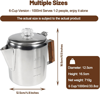 Cafetière à Percolation en Acier Inoxydable Direct Usine avec Poignée en Bois Anti-Brûlure, pour Cuisinière, Idéale pour le Camping et les Voyages en Extérieur