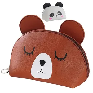 Tas kosmetik Travel tahan air, tas kosmetik Pu Organizer Makeup 3D lucu kulit beruang, tas rias wajah, tas kantong kosmetik Panda, Organizer penyimpanan