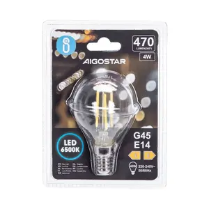 Bombilla LED de filamento G45 E14 4W transparente, eficiente y decorativa, ideal para iluminación ambiental y ahorro de energía. - Product Image 3