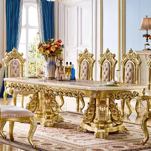 Royal Italian Style Dining Table Set Trendy Italic Stylish Buffet Table Set Modern Hand Carved Dining Furniture Set