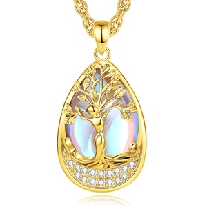 Nuova Collezione: Collana con Pendente a Goccia in Pietra Lunare Placcata <span class=keywords><strong>Oro</strong></span> 24K, Elegante Gioiello Albero della Vita a Forma di Pera, Regalo per Donne - Product Image 1