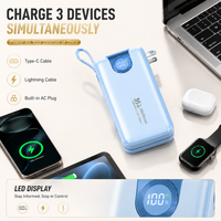Batterie externe 20000mAh avec prise murale AC, câbles doubles intégrés, charge rapide PD 35W, chargeur portable pour les voyages