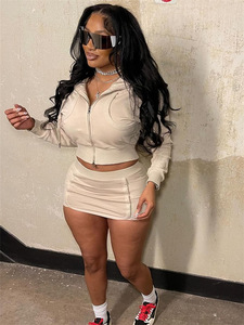 Schattige tweedelige roksets dames outfits mode ritszak lange mouw cropped top en hoge taille rokken voor dames kleding - Product Image 4