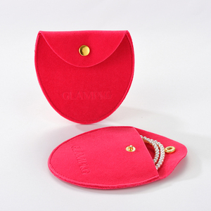 GLAMPKG Custom Printed LOGO Thickened Double-Sided Gold Button Velvet Ring Oval Pouch Velvet Jewelry Pouch Packaging Bag - Product Image 1