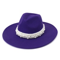 Vente en gros Perles Décoration Plat Large Bord Fedora Chapeau Femmes Mode Dames Fedora Chapeaux pour Femmes
