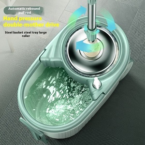 Juego de herramientas de limpieza para el hogar al por mayor, popular para fregona giratoria con mango de acero inoxidable, cubo giratorio y cubo de fregona extensible con ruedas - Product Image 4