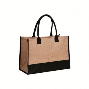 Sac fourre-tout en toile de jute pour le shopping, la plage, les cadeaux, personnalisable avec photo, texte, logo, pour mariage, Noël, anniversaire - Product Image 3