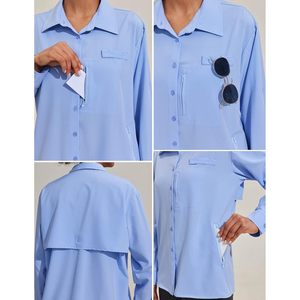 Camisa de Manga Larga para Mujer con Protección Solar UPF 50+, Secado Rápido, con Bolsillos y Cuello Marinero, para Senderismo de Verano - Product Image 4