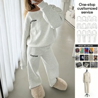Ensemble de survêtement streetwear pour femme, sweat-shirt oversize à épaules dénudées et pantalon de survêtement à jambe droite, ensemble 2 pièces