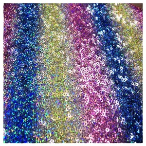 Chất Lượng Cao Sang Trọng May Tùy Chỉnh In Cầu Vồng Sequin Vải Polyester Đan Lưới Cho Ăn Mặc Sequin Thêu Vải - Product Image 1
