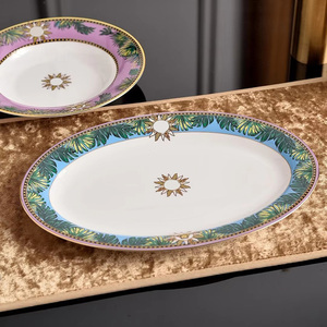 Vente chaude bleu européen à motifs 32 pièces ensemble de dîner en porcelaine et assiette pour famille Patty - Product Image 4
