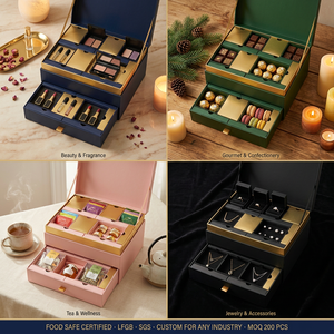 กล่องปฏิทินนับถอยหลังแบบกำหนดเอง Prestige Calendrier <span class=keywords><strong>Avent</strong></span> แบบแข็งสองชั้นพร้อมลิ้นชัก สำหรับบรรจุภัณฑ์เครื่องสำอางและอาหาร - Product Image 2