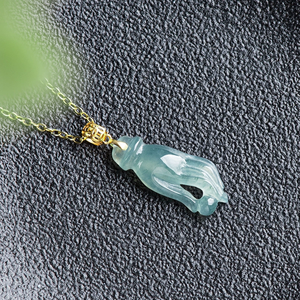จี้หยกเจไดต์แท้เกรด A สีน้ำเงินใส ประดับทอง 18K พร้อมจี้หยกเกรดไอซ์ สำหรับผู้หญิง สไตล์หรูหรา - Product Image 4