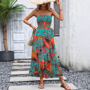 Robe sans bretelles à imprimé floral pour femmes, style européen et américain, mode décontractée, robe de soirée quotidienne pour femmes - Product Image 2