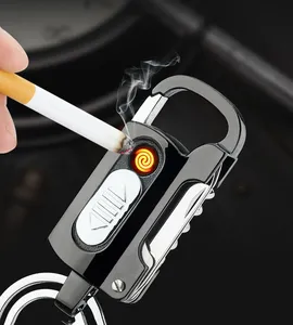 KY USB ไฟแช็กพวงกุญแจที่เปิดไวน์มีดไฟฉายโลหะกันลมไฟแช็กไฟฟ้าอุปกรณ์สูบบุหรี่