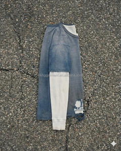 Chemise longue à col rond Stone Wash 100% coton pour homme, chemise longue personnalisée pour homme, effet délavé, haute qualité, style vieilli pour homme - Product Image 2