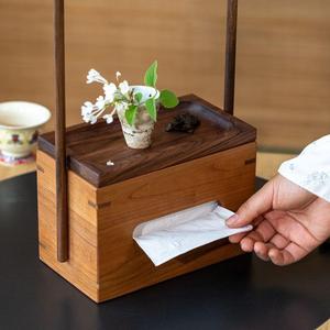 กล่องกระดาษทิชชูไม้เนื้อแข็งสองด้านพร้อมที่จับสไตล์จีนใหม่ตกแต่งบ้านเครื่องประดับโต๊ะน้ำชาแบบตั้งพื้น - Product Image 4