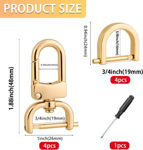 MELORDY - Juego de Ganchos Giratorios Desmontables con Anillas en D y Grilletes Atornillables para Reemplazo de Correas de Bolso DIY, Dorado, en Pulgadas - Product Image 2