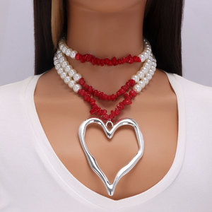 Collar con Colgante de Corazón de Perlas de Imitación de Varias Capas, Gargantilla de Fiesta para Mujer, Diseño Asimétrico, Origen Yiwu, Modelo X744 - Product Image 2