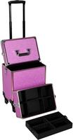 Organisateur cosmétique de Train de serrure de valise de chariot de maquillage de roulement professionnel avec des tiroirs coulissants roues d'alun rouge de grande capacité