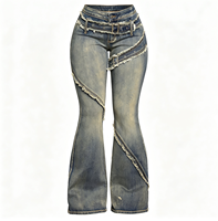 Pantalones Vaqueros Acampanados Y2K para Mujer al por Mayor, de Talle Alto, Estilo Vintage, Lavado, con Bajo Deshilachado y Costuras, Estilo Urbano, Tipo Bootcut, Tallas XS-XL