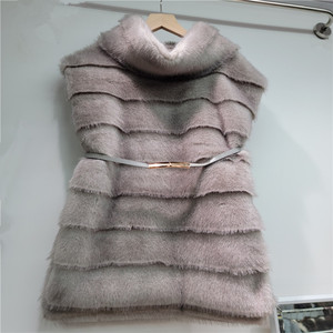 Gilet <span class=keywords><strong>in</strong></span> Finta Pelliccia di <span class=keywords><strong>Visone</strong></span> di Alta Qualità per Donne, Senza Maniche, Versatile e Casual con Cintura - Product Image 2