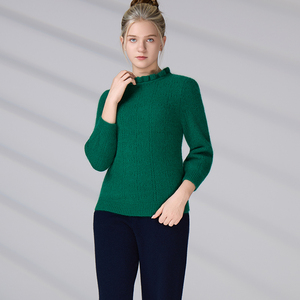 Pull en maille à manches bouffantes personnalisé, léger, style vintage européen, col à volants, en mohair, pour femme, tenue quotidienne - Product Image 3