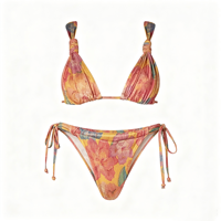 Ensemble bikini deux pièces personnalisé pour femme, recyclé, à motifs floraux brillants, avec bretelles nouées, côtés froncés et coupe haute, maillot de bain de plage