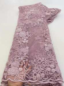 نمط جديد لؤلؤ الأزهار صافي الأرجواني الزيتون الأخضر الأزرق الوردي الزفاف مطرز مطرز بالخرز النسيج الدانتيل - Product Image 3