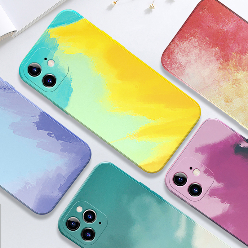 New colorful Watercolor Liquid Silicon Phone Case For iphone 12 12pro max 12 mini Soft Camera Protect Back Cover