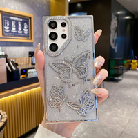 Coques de protection pour téléphone portable Samsung Galaxy S24 S25 S26 Plus Ultra, style luxueux dégradé, scintillant, effet papillon