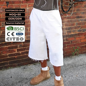 Pantalones y Shorts Deportivos de Verano para Hombre, Tejidos a Medida, 100% Algodón, Cintura Elástica Media, Plisados, Sólidos, de Secado Rápido, Largos 3/4 - Product Image 1