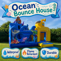 Château gonflable commercial à thème océanique, double piste, pour enfants, extérieur, jardin, jaune, sous-marin gonflable