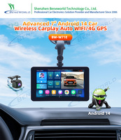 Autoradio Android 7 pouces OEM ODM, Android 14, 4+64 Go, CarPlay sans fil avec double caméra d'enregistrement, GPS, commande vocale