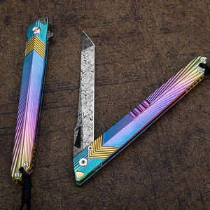 قلم رفيع من الفولاذ الدمشقي بودرة سويدي ممتازة تانتو بوينت TC4 مقبض سكين جيب من سبائك التيتانيوم مع مشبك وغمد جلدي - Product Image 4