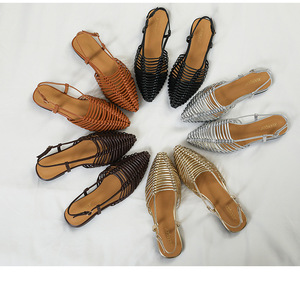 Sandalias de verano para mujer con punta cerrada, tejidas, con correa ajustable en el tobillo, planas, tipo mule, suaves, informales, para exteriores, estilo romano, para playa - Product Image 2