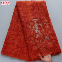 Kain Tulle Mesh Nigeria 5013 Kalume Grosir, Kain Brokat Prancis Afrika, Kain Bordir untuk Gaun Pengantin, Penjualan Panas
