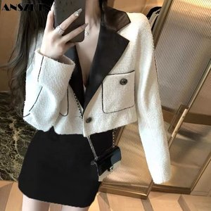 ANSZKTN-<span class=keywords><strong>Chaqueta</strong></span> de Traje de Lana para <span class=keywords><strong>Mujer</strong></span>, <span class=keywords><strong>Blazer</strong></span> con Bolsillos Grandes, <span class=keywords><strong>Blazer</strong></span> de Tweed, Estilo Occidental, Vintage, Blanco - Product Image 3