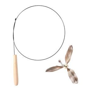 Jouet pour chat à manche en bois avec tête rotative et interchangeable, tige en fil d'acier, jouet moulin à vent pour chat, clochette à plumes, jouet auto-entretenant pour animaux de compagnie - Product Image 5