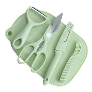 ชุดเขียงสแตนเลสสำหรับทำอาหารเด็ก ขายดี พร้อมกรรไกรและมีดผลไม้ ใช้กับเครื่องล้างจานได้ - Product Image 2