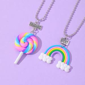 <span class=keywords><strong>Collier</strong></span> en argile polymère de haute qualité, série Rainbow Lollipop, cadeau pour la meilleure amie, <span class=keywords><strong>collier</strong></span> BFF pour femmes - Product Image 5
