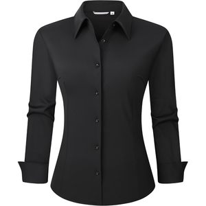 Custom Womens Dress Shirt Long Sleeve Black Wrinkle Free Stretch Work <b>Blouse</b> Regular Fit Solid Business Shirt - Product Image 1