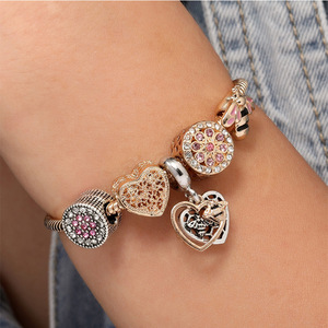 Pulsera estilo Pan que brilla en la oscuridad, superventas transfronterizo, con dijes de diamantes de imitación, corazón, flor y llave, joyería de moda - Product Image 2