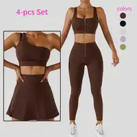 Vrouwen Athleisure Sportkleding Zachte Fitness Tennis Kleding Rits Sport Bh Rok Leggings Set Meisje Mode Yoga Active Wear Set