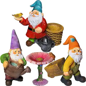 Conjunto de figuras de jardinagem em miniatura, kit de estatuetas de jardim com 4 peças-3,5 "h, kit de acessórios para decoração de casa ou ao ar livre