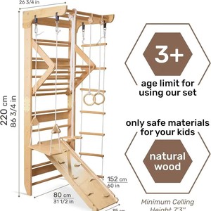 Estructura de Escalada Interior de Madera con Escalera y Cuerda para Niños de 4 a 6 Años, Equipo de Juego Unisex - Product Image 5